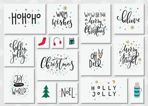 Christmas new year lettering typography set