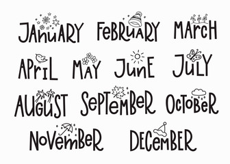 Months year calendar lettering typography