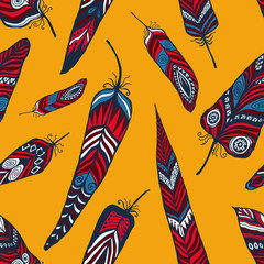 Ethnic Feathers Seamless Pattern Vector Illustration for Wraps for Textile for Fabrics Hand Painting
