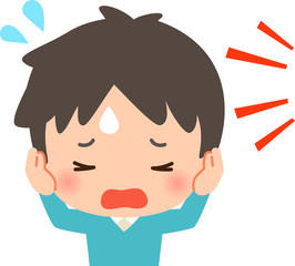 騒音に耳をふさぐ若い男性