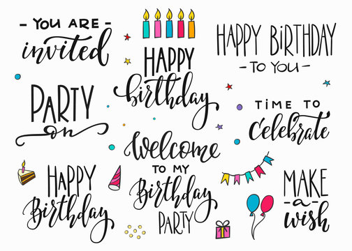 Happy Birthday Party lettering typography set