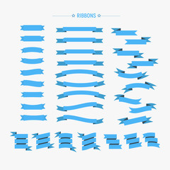 Blue ribbons vector collection,Flat design ribbons set on background