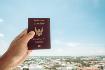 Passport in Thailand, isolated on the sky background