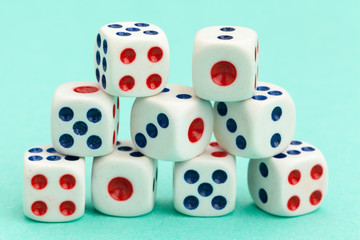 Gaming dices on blue background. Game concept.