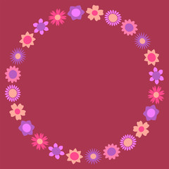 Modern circular floral frame with colorful beautiful flowers