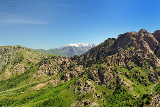 Landscape of the mountains in Ugam - Chatkal National Park, holiday destination  of hiking and adventure-sport located near the Tashkent, Uzbekistan.