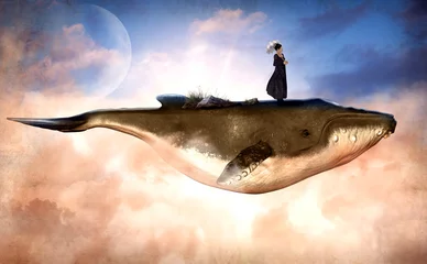 Surrealer fliegender Buckelwal und eine Frau an der Spitze © ratpack223