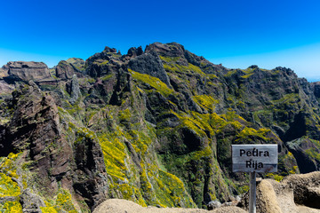 An overview of "Pedra Rija" viewpoint in "Pico Areeiro" path to "Pico Ruivo", Madeira island, Portugal.