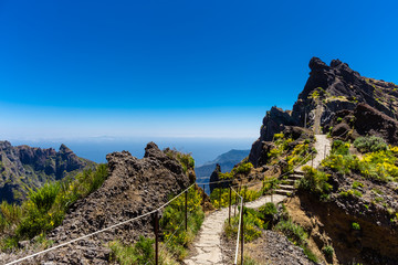 An overview of mountains of "Pico Areeiro" path to "Pico Ruivo", Madeira island, Portugal.