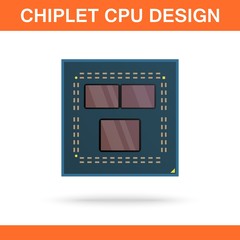 Realistic modern chiplet CPU design front view. Powerful multithreaded CPU.