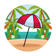 Fototapeta na wymiar beach striped umbrella open cartoon