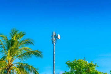 Telecommunication tower with beautiful sky .