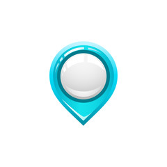 Blue vector geolocation sign with a globe. location map pointer.