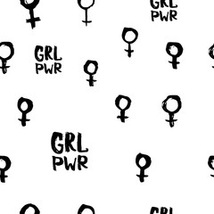 Girl power venus quote lettering seamless pattern