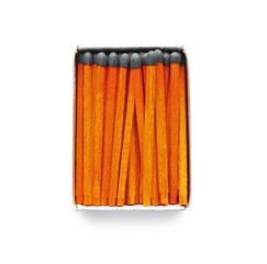 Box with matches on white background