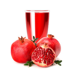 pomegranate juice splash isolated on a white background. Glass of pomegranate juice.