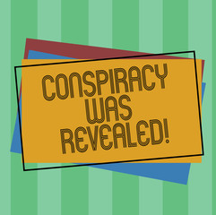 Word writing text Conspiracy Was Revealed. Business concept for the activity of secretly planned was unleashed Pile of Blank Rectangular Outlined Different Color Construction Paper