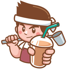 Vector illustration of Barista Cartoon Character presenting coffee