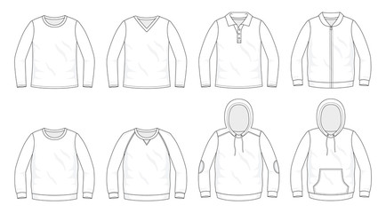 Set of sweaters fashion stylish hoodie collection template, fill in the blank vest tops various styles long sleeve