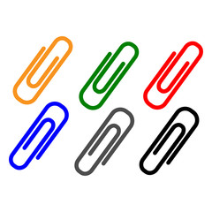 Paper clips multicolored. Set icons.Flat