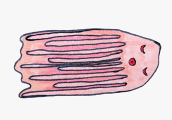 Sea inhabitants, fish. Pattern, illustration. Drawing markers as an element for the background, cover.