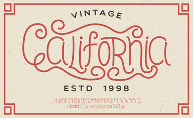 California. Vintage brush script. Handmade font. Retro Typeface. Vector font illustration.