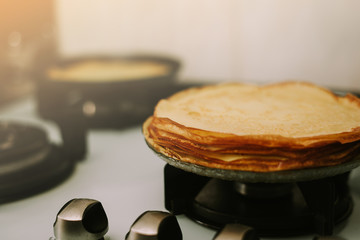 Russian pancakes on the plate delicious breakfast
