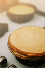 Russian pancakes on the plate delicious breakfast