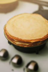 Russian pancakes on the plate delicious breakfast