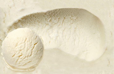 Scooped vanilla ice cream with scoop