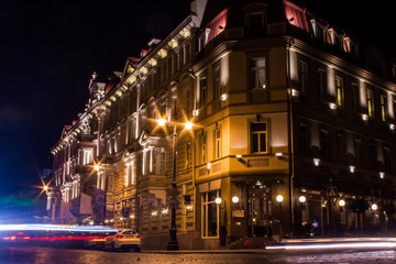 Fototapeta na wymiar Street in the Old Town of Vilnius at night. Lithuania