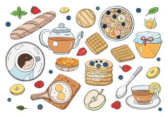 Black and white and color coffee and marshmallow  on white background.