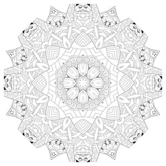 Hand drawn zentangle circular ornament for coloring page.