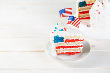 American national holidays concept - 4th of July, Memorial Day, Labour Day. Layered spounge cake in...
