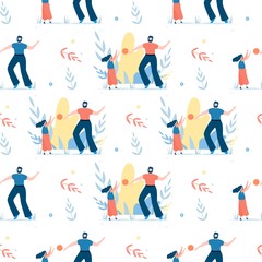 Fototapeta na wymiar Seamless Pattern with Happy Father and Daughter