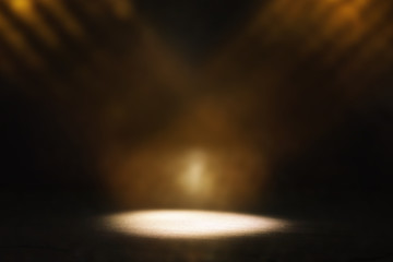 abstract dark concentrate floor scene with mist or fog, spotlight and display