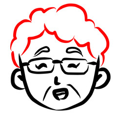 顔アイコン　女性　おばあさん　筆　表情