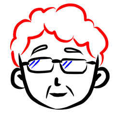 顔アイコン　女性　おばあさん　筆　表情