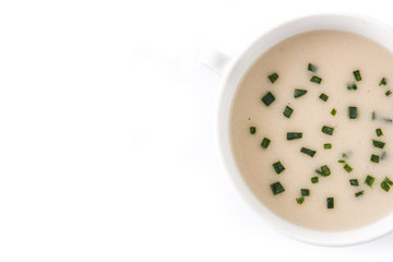 French vichyssoise soup in bowl isolated on white background