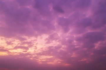 Dramatic atmosphere panorama view of tropical beautiful twilight purple sky and clouds background in summer.