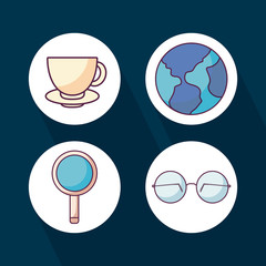 search magnifying glass with set icons