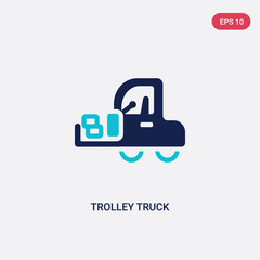 two color trolley truck vector icon from construction concept. isolated blue trolley truck vector sign symbol can be use for web, mobile and logo. eps 10