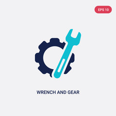 two color wrench and gear vector icon from construction concept. isolated blue wrench and gear vector sign symbol can be use for web, mobile and logo. eps 10