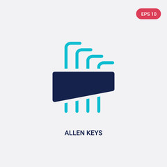 two color allen keys vector icon from construction and tools concept. isolated blue allen keys vector sign symbol can be use for web, mobile and logo. eps 10