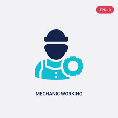 two color mechanic working vector icon from construction and tools concept. isolated blue mechanic working vector sign symbol can be use for web, mobile and logo. eps 10