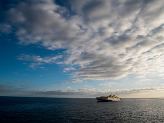 Fototapeta na wymiar Fast ferry ship. Sunny summer day on Tenerife iceland.