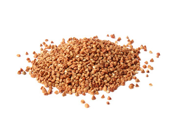 raw buckwheat isolated on white.