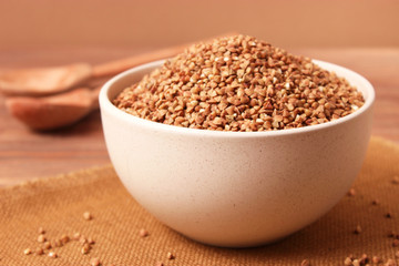 raw buckwheat on a colored background.