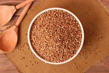 raw buckwheat on a colored background.