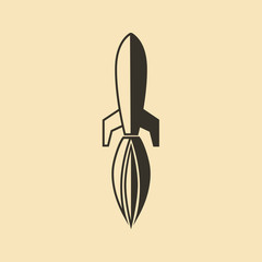 Rocket ship with fire flat line icon. Space travel. Project start up sign. Creative idea symbol